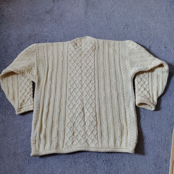 Irish Woolen Mills Sweater Mens Medium Beige Wool Cableknit Roll Neck Fisherman - Picture 4 of 11